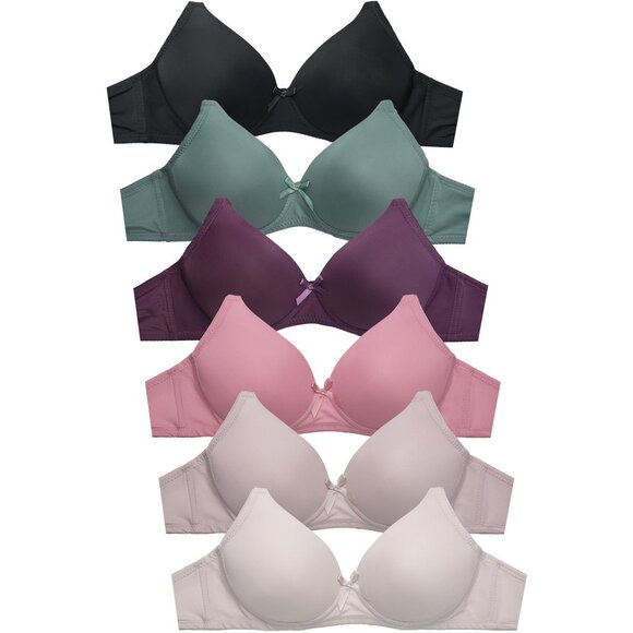 PACK OF 6 Women's Sofra Full Coverage Wireless Solid T Shirt Bras (BR4510PN) - Picture 1 of 5